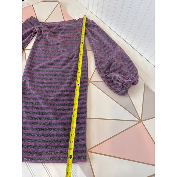 Cesar Galindo Striped Off The Shoulder Knee Length Dress Designer Size XXS - Picture 5 of 5